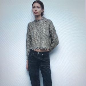 ZARA CABLE KNIT METALLIC SWEATER